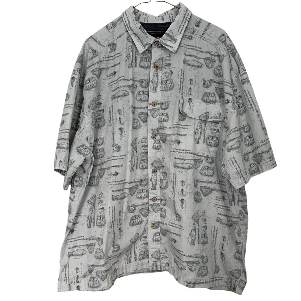 North River Fishing Shirt Fly Fishing Trout Cotton Novelty Print Size XXL